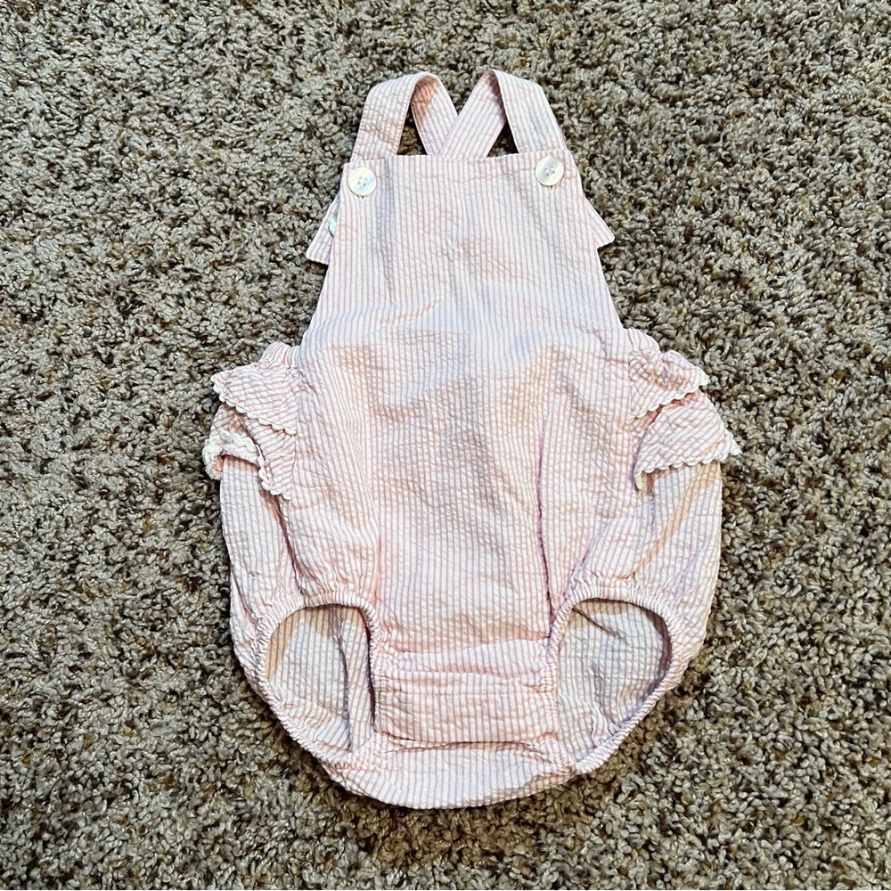 Purebaby Pink and White Seersucker Sunsuit